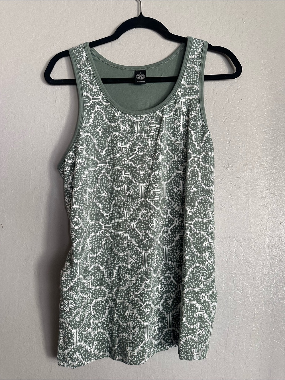 Chaps Sage Green Tank with White Abstract Print